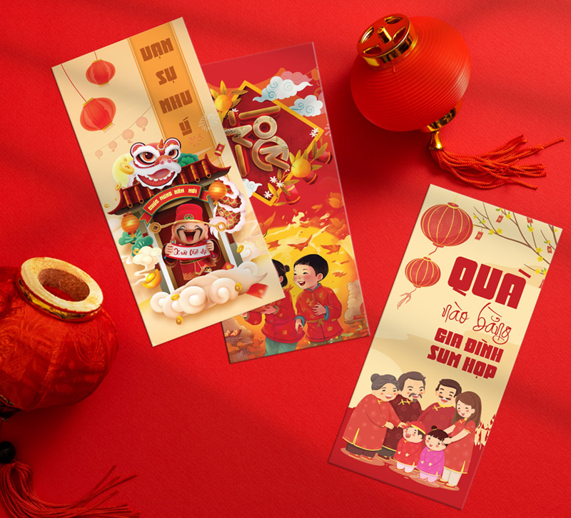   In bao lì xì với màu sắc phù hợp sẽ giúp bạn nâng tầm niềm vui ngày Tết.