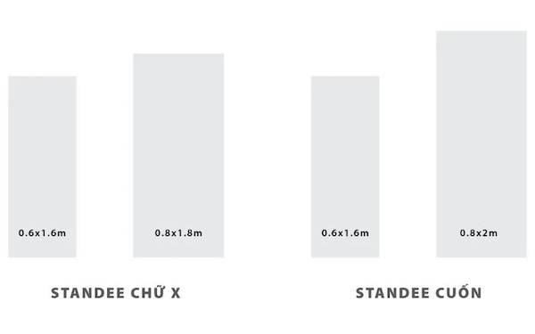 Mẫu standee cuốn theo chuẩn số đo của từng dòng