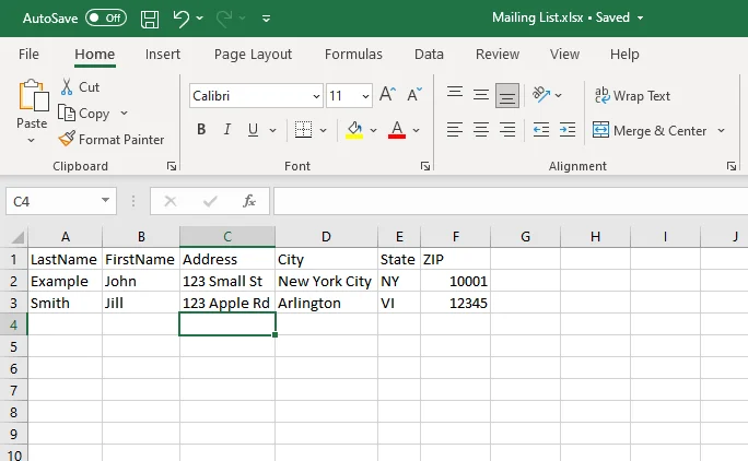 Tạo file excel chứa các thông tin cần thiết