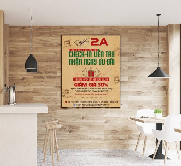Poster lớn dán gỗ thường được sử dụng để quảng bá trong các không gian nội thất hoặc triển lãm