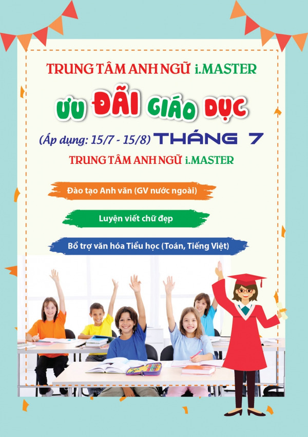 Mẫu tờ rơi khuyến mãi sử dụng hình ảnh phù hợp về trung tâm anh ngữ