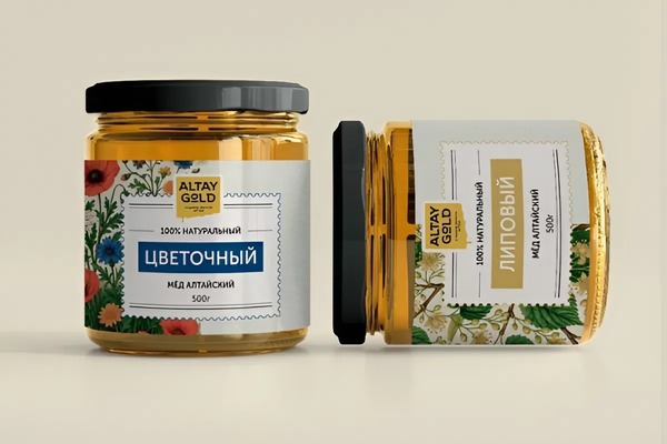 Mẫu in tem nhãn mật ong hiện đại với hoa văn tinh tế