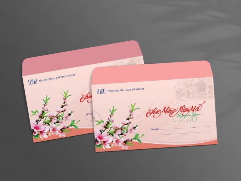 Tết thêm rực rỡ với mẫu phong bì sang trọng, điểm xuyết thêm hoa đào
