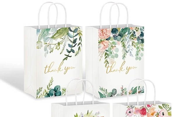 Túi kraft trắng đứng viền hoa in chữ thank you