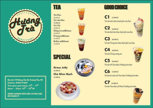 Thể hiện đầy đủ các thông tin trên các menu 