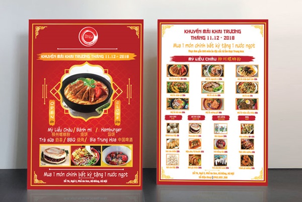 Mẫu tờ rơi khai trương quán ăn với khuyến mãi hấp dẫn