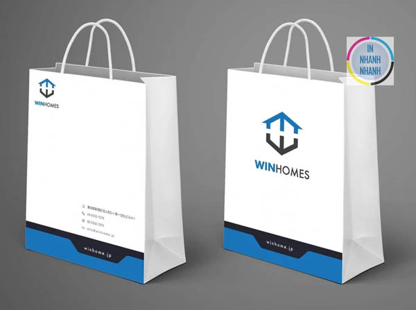 Túi giấy kraft trắng được thiết kế theo bộ nhận diện thương hiệu doanh nghiệp