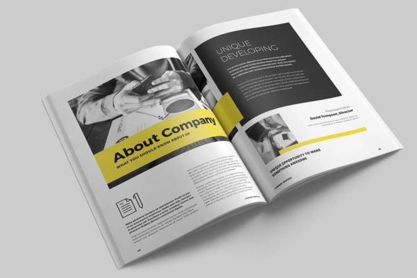 In catalogue bìa cứng phong cách tối giản