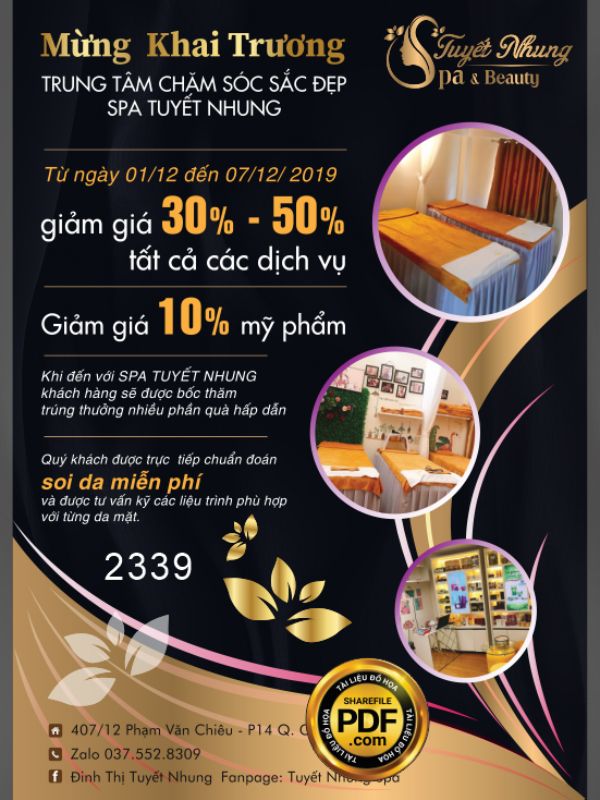 Mẫu tờ rơi sự kiện khai trương spa Tuyết Nhung