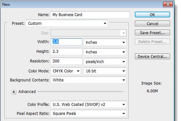 Giao diện chỉnh kích thước card visit trong phần mềm thiết kế 