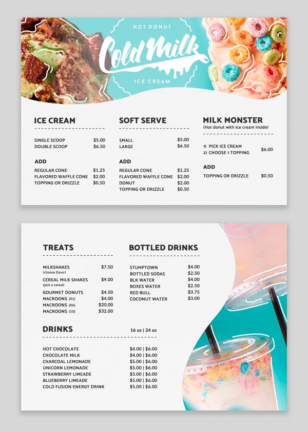 Mẫu menu quán trà sữa màu sắc ấn tượng