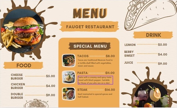 Mẫu menu thiết kế Powerpoint ngang số 1