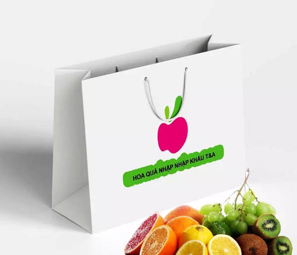 Mẫu túi giấy đựng hoa quả từ giấy ivory nền trắng in hình quả táo