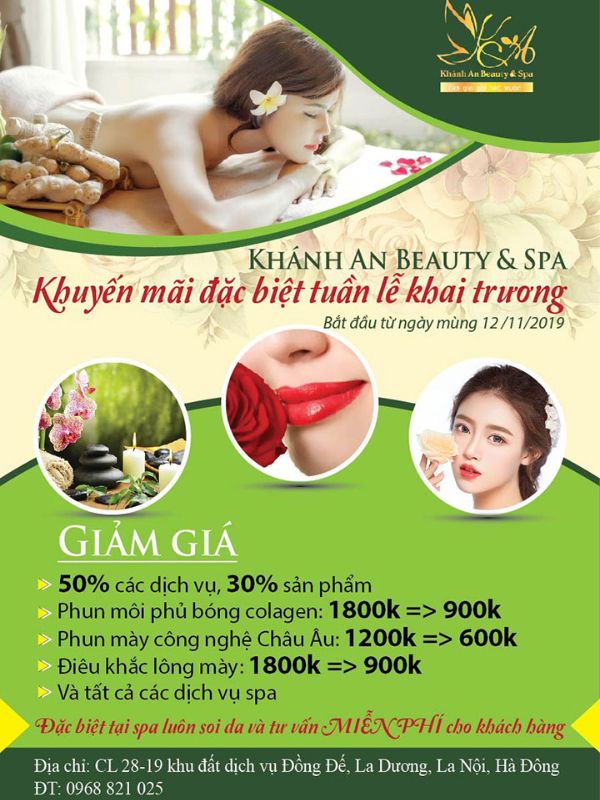 Mẫu tờ rơi sự kiện khai trương spa Khánh An