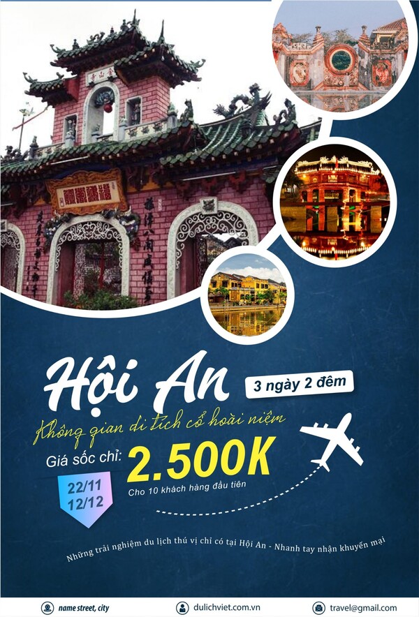 Mẫu poster du lịch Hội An với sắc vàng đặc trưng