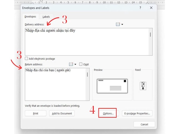 Nhập địa chỉ người gửi và địa chỉ người nhận