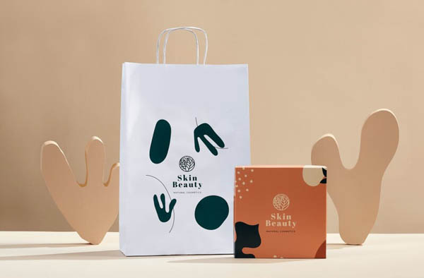 Túi giấy xách tay mỹ phẩm với thiết kế trừu tượng, in logo thương hiệu