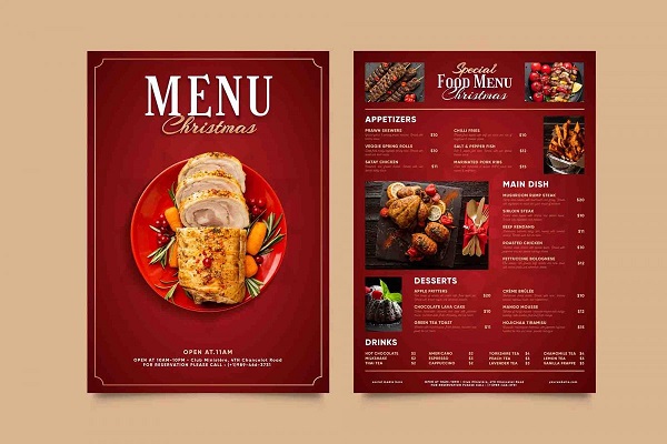 Trang trí mẫu menu đồ ăn cho nhà hàng&nbsp;