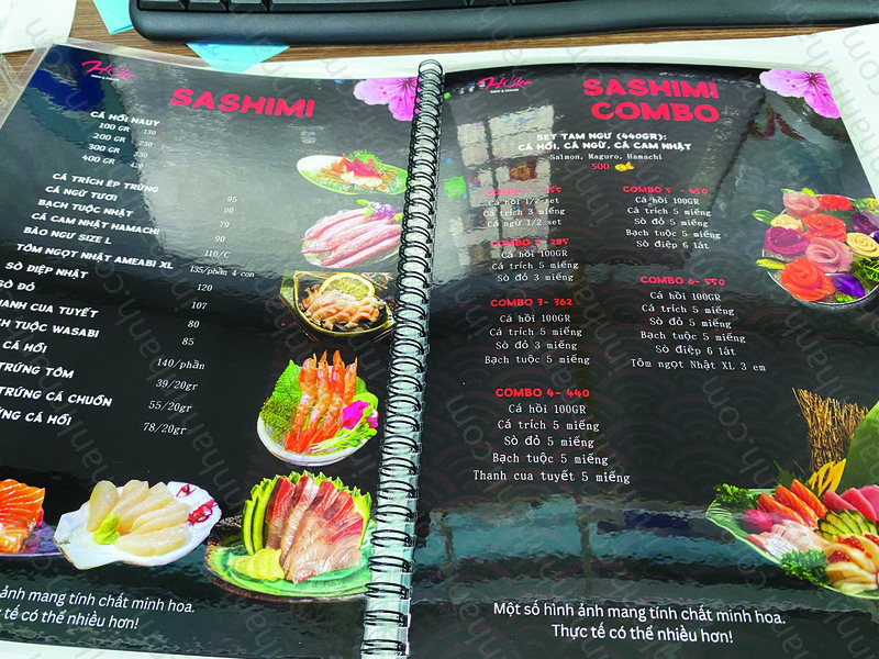 Kích thước menu nhà hàng được sử dụng phổ biến là 21 x 29.7cm