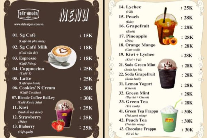 Menu thức uống Đất Sài Gòn