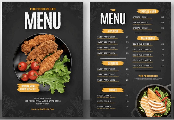 Menu đẹp tối giản chia theo từng nhóm