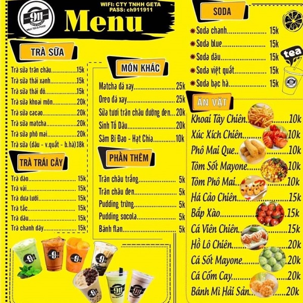 Mẫu trang trí menu đồ ăn vặt nhiều hình ảnh cho quán