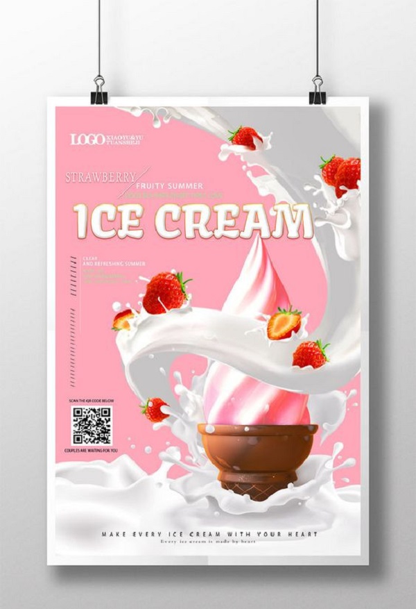 Mẫu poster quảng cáo kem tươi hấp dẫn