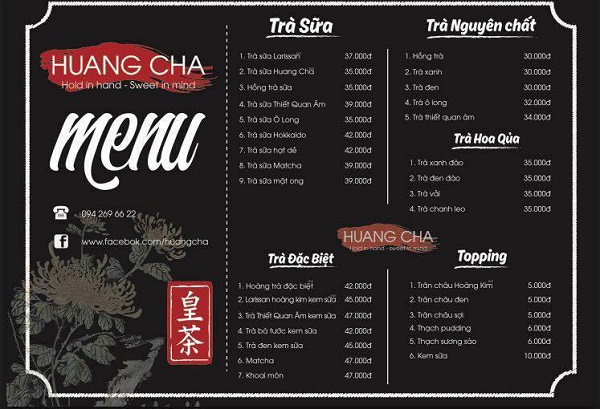 Menu quán trà sữa màu sắc phù hợp theo phong cách quán