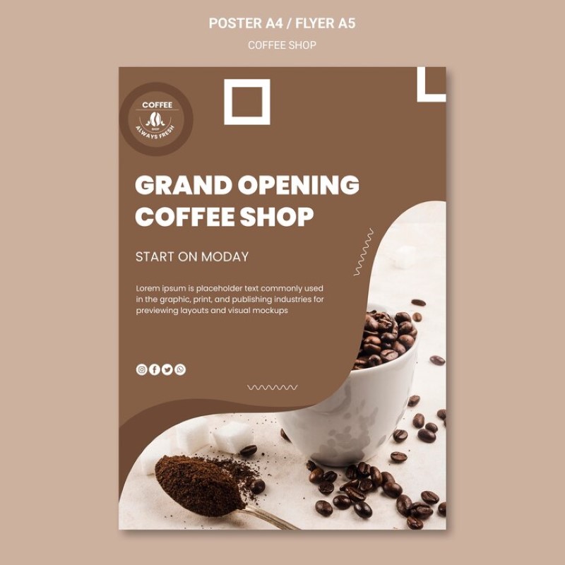 Mẫu tờ rơi cà phê lấy tone đen và nâu làm chủ đạo