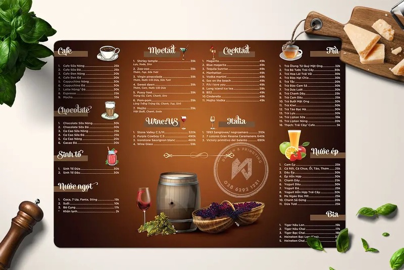 Kích thước menu quán cà phê tùy thuộc vào danh mục sản phẩm