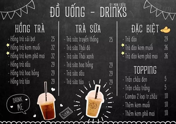 Menu quán trà sữa bố cục hợp lý dễ đọc, dễ nhìn
