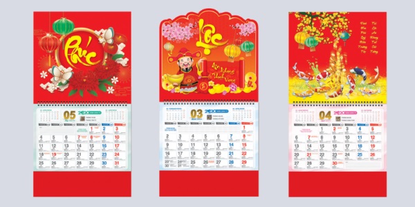 Lịch treo tường sắc đỏ xinh đẹp