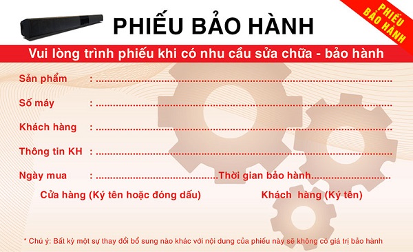 Mẫu phiếu in bảo hành loa