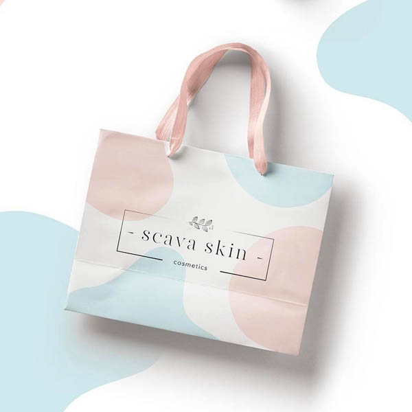 Túi giấy đựng mỹ phẩm scava với thiết kế phối màu độc đáo cùng với chữ chính giữa