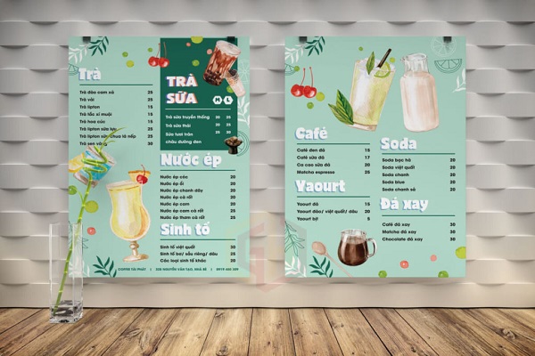 Menu quán trà sữa màu sắc bắt mắt