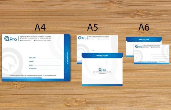 Với mỗi mục đích sẽ thiết kế các mẫu bao thư với các kích thước khác nhau 