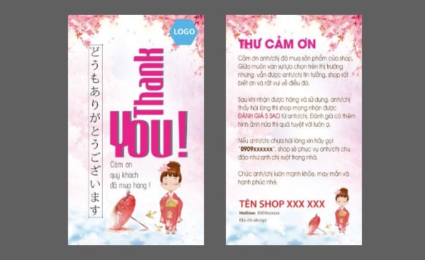 Kích thước thiệp cảm ơn phổ biến hiện nay