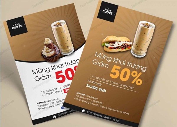 Mẫu tờ rơi khai trương quán ăn giảm giá 50%