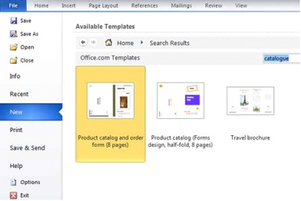 Cách làm Catalogue đơn giản nhập "Catalogue" và nhấn Enter tại ô Tìm kiếm mẫu