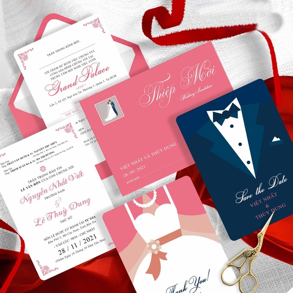 Thiệp cưới với hình in graphic độc đáo