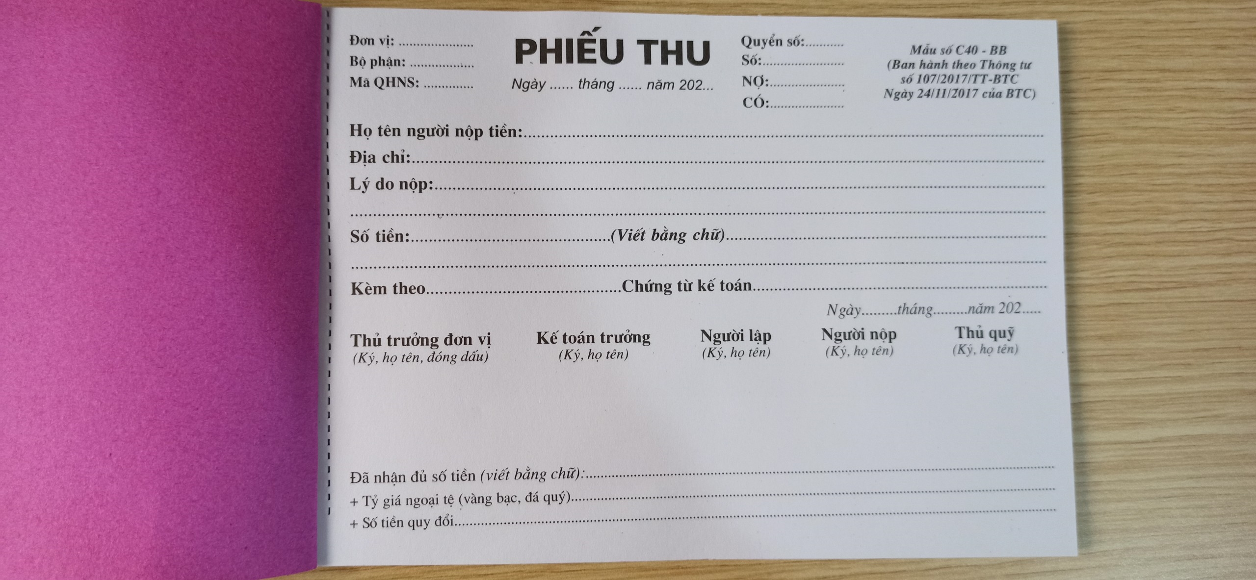 In biểu mẫu phiếu thu giá rẻ